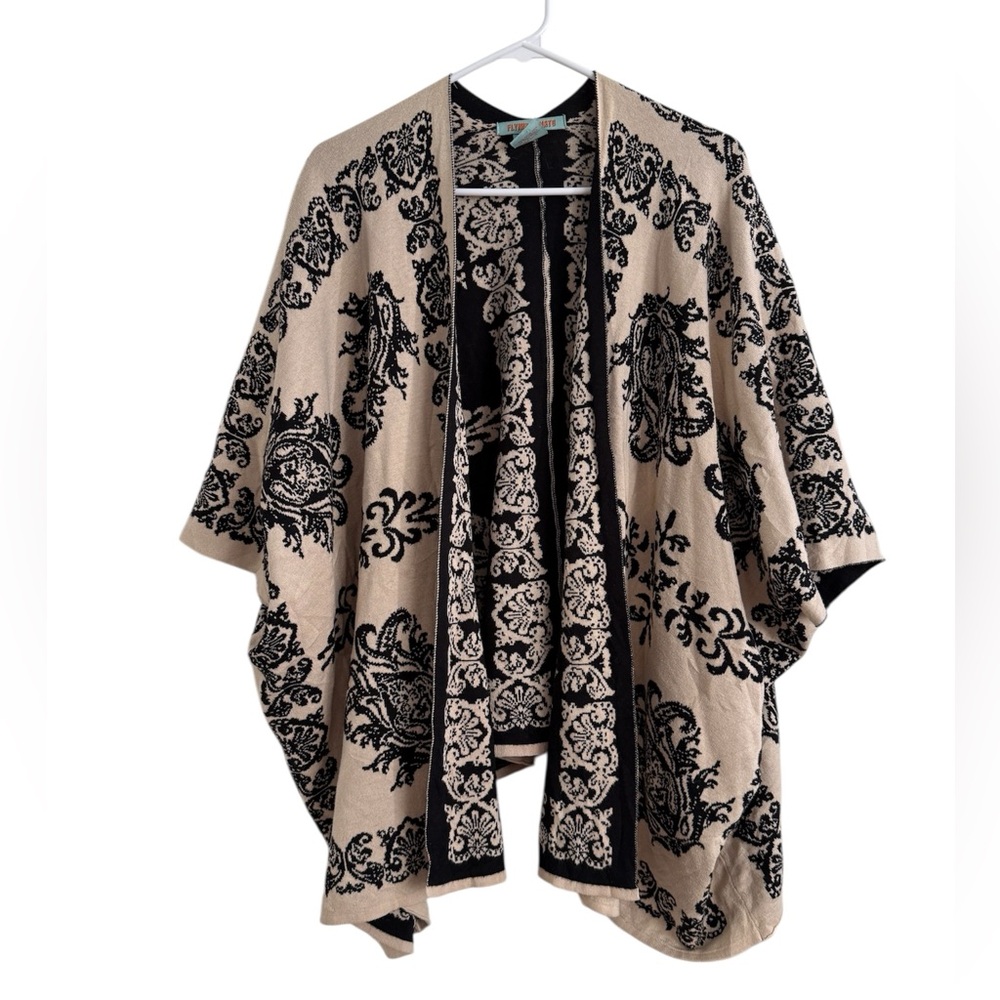 Flying Tomato Printed Cardigan Poncho Sweater